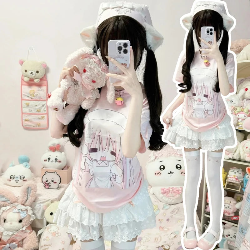Cute Anime Print Y2K T-Shirt