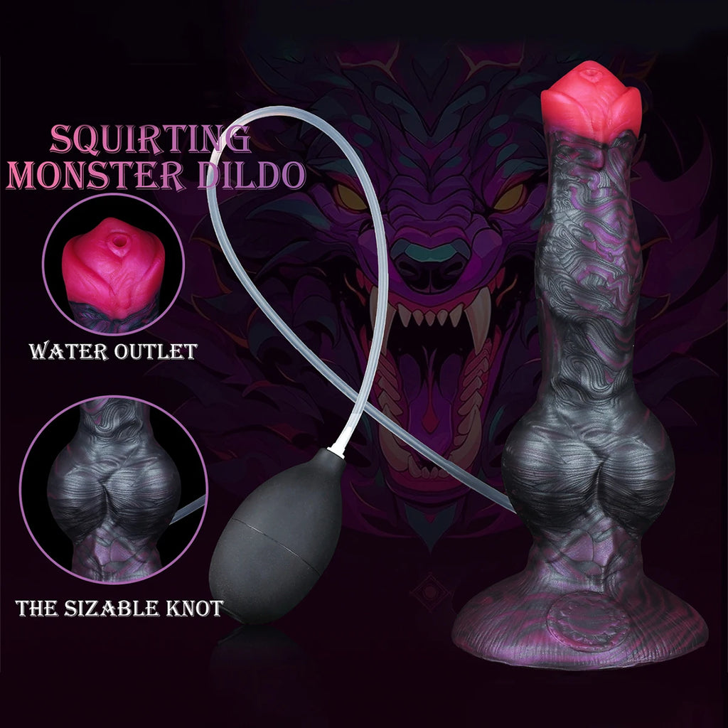 Large Dog Knot Ejacultion Dildo With Sucker Spray Liquid Function Sex Toys For Women Men Couple Purple Silicone Squirting Penis