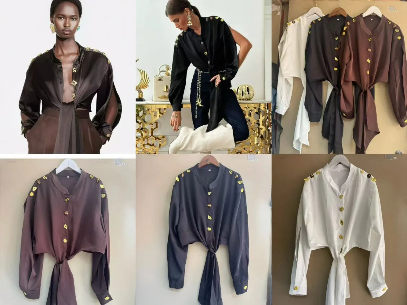 High Street Shirts Women's New Style Shirt with Metal Buttons and Waist Cinching Straps Versatile and Fashionable Shirt