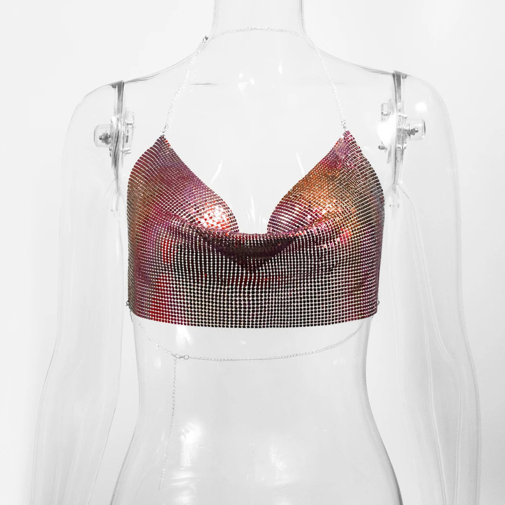 Women's Metallic Halter Crop Top
