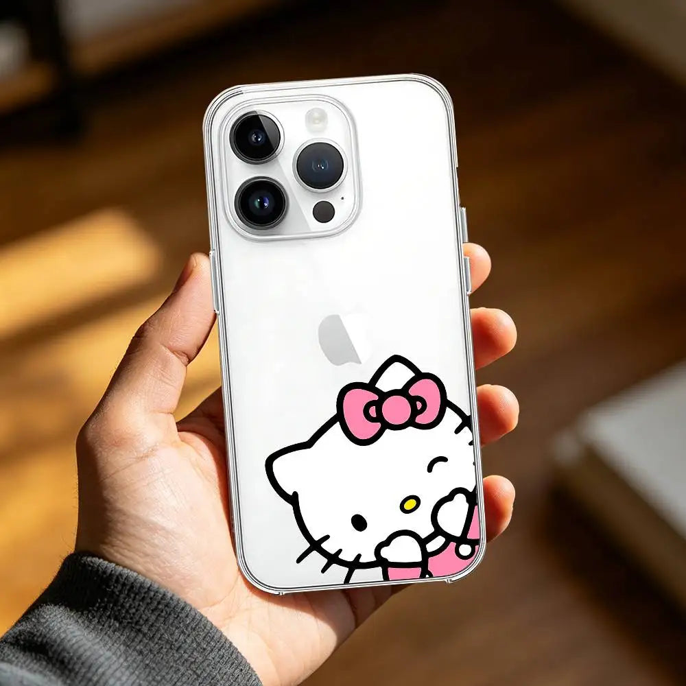 Kawaii Hello K-KittyS Phone Case Luxury Soft Transparent Case For IPhone 17 16 15 14 13 12 11 Pro Max Mini Bumper Cover Case