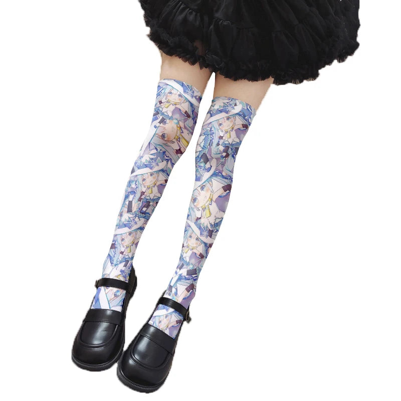 Japanese anime stockings new design cartoon rabbit print pink white over-the-knee socks cute sweet girl Lolita Harajuku stocking