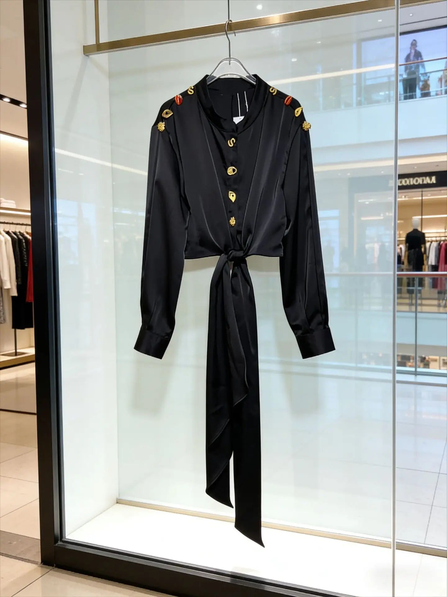 High Street Shirts Women's New Style Shirt with Metal Buttons and Waist Cinching Straps Versatile and Fashionable Shirt