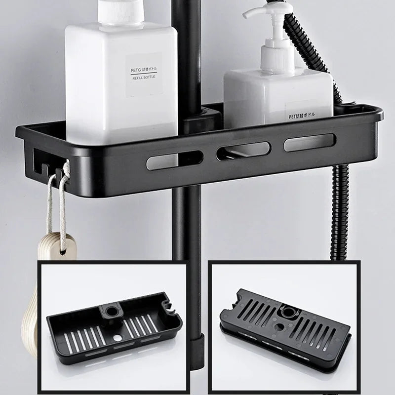 No-Drill Shower Pole Storage Tray & Head Holder