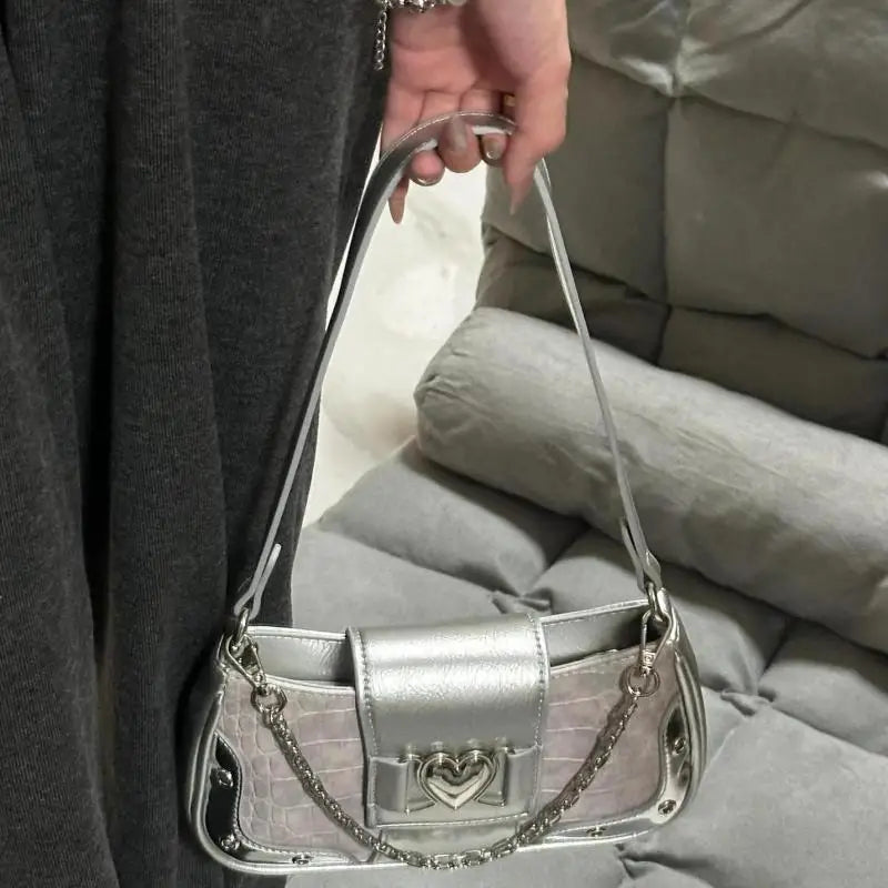 Y2K Heart Chain Pink Shoulder Bag