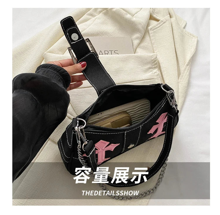 Y2K Chain Canvas Shoulder Bag