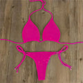 Women Tie Sexy Thong Bikini Set Side Swimsuit Bandage Style Brazilian Swimwear Split Strap Adjustable Solid Female Swimsuit Set