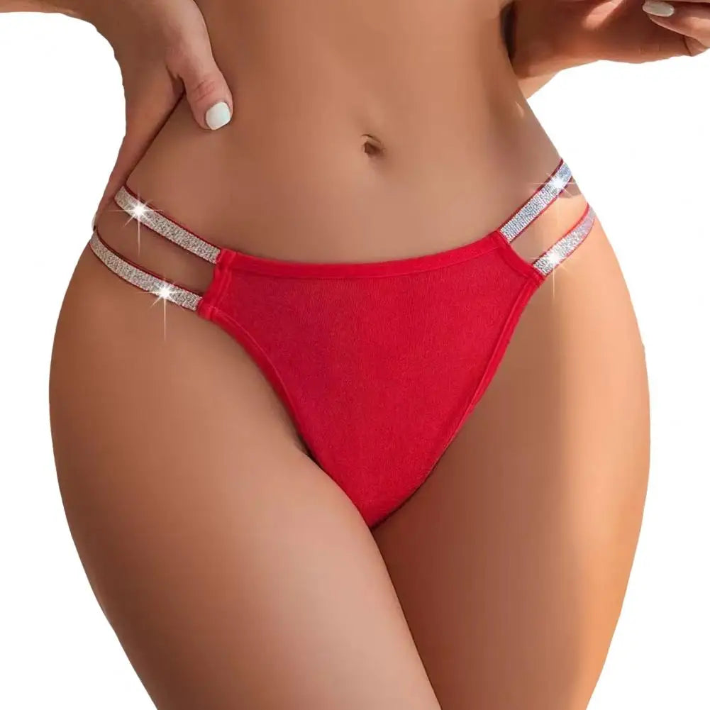 Shiny Rhinestone Strappy Thong Panties Women G-string Thongs Sexy Glitter Strappy Underwear Seamless Stretch Low Rise Panties 95