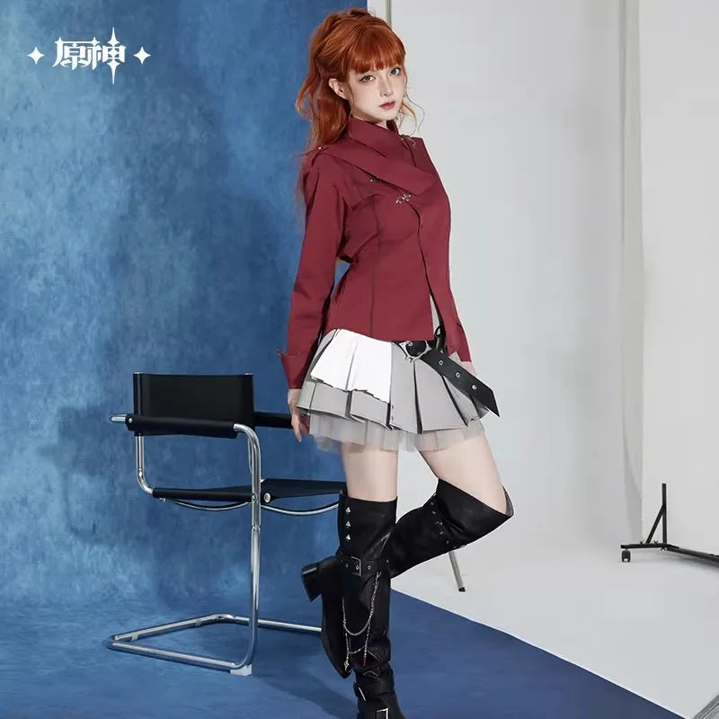 [Genuine] miHoYo Game Tartaglia Shirt Genshin Impact Tartaglia Theme Ribbon Long Sleeved Shirt Clothing Coat Cosplay Xmas Gifts