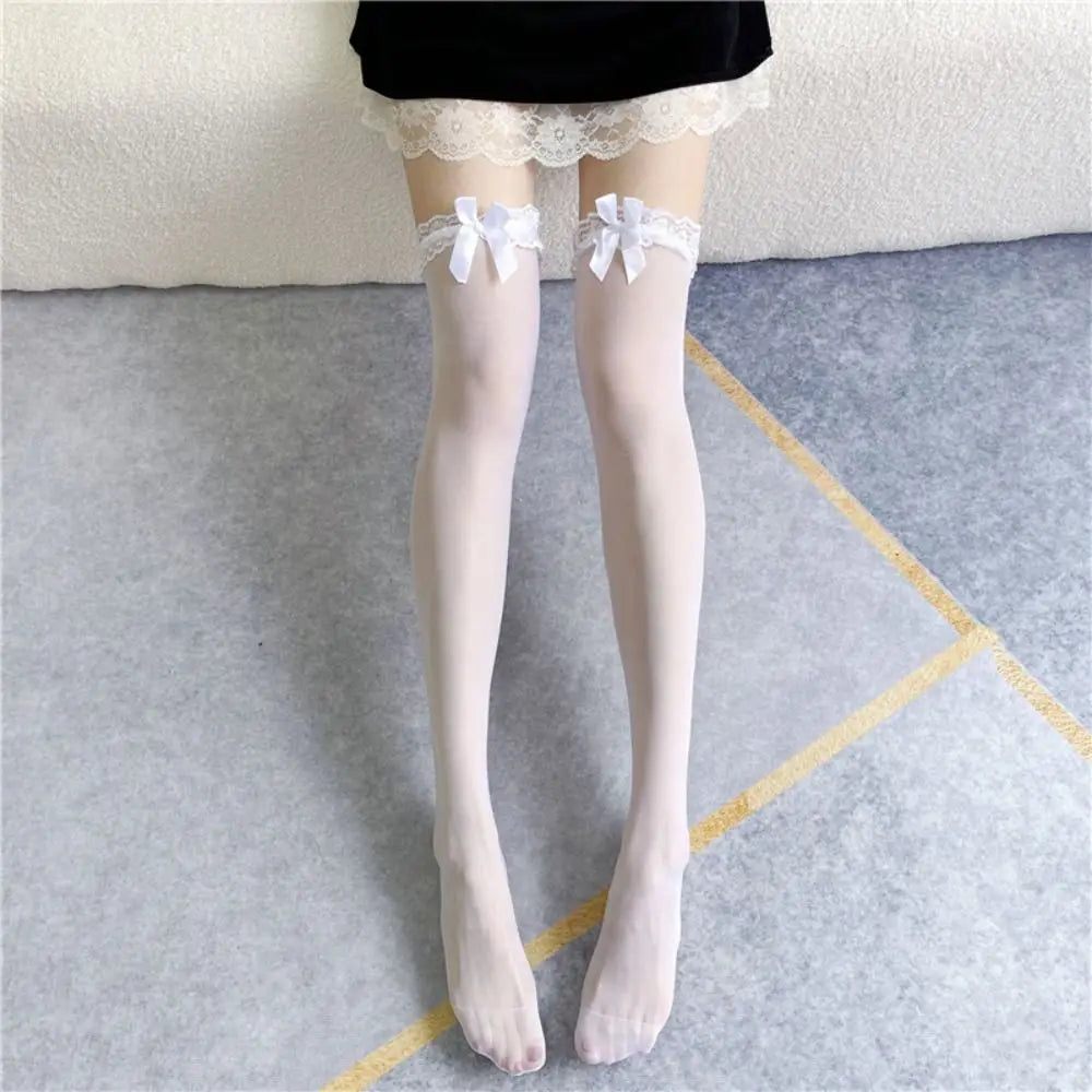 Clothes Accessories Sexy Women Lace Bow Stockings Nylon Soft Sexy Long Socks Comfortable Ultra-thin Knee Thigh High Socks Bar