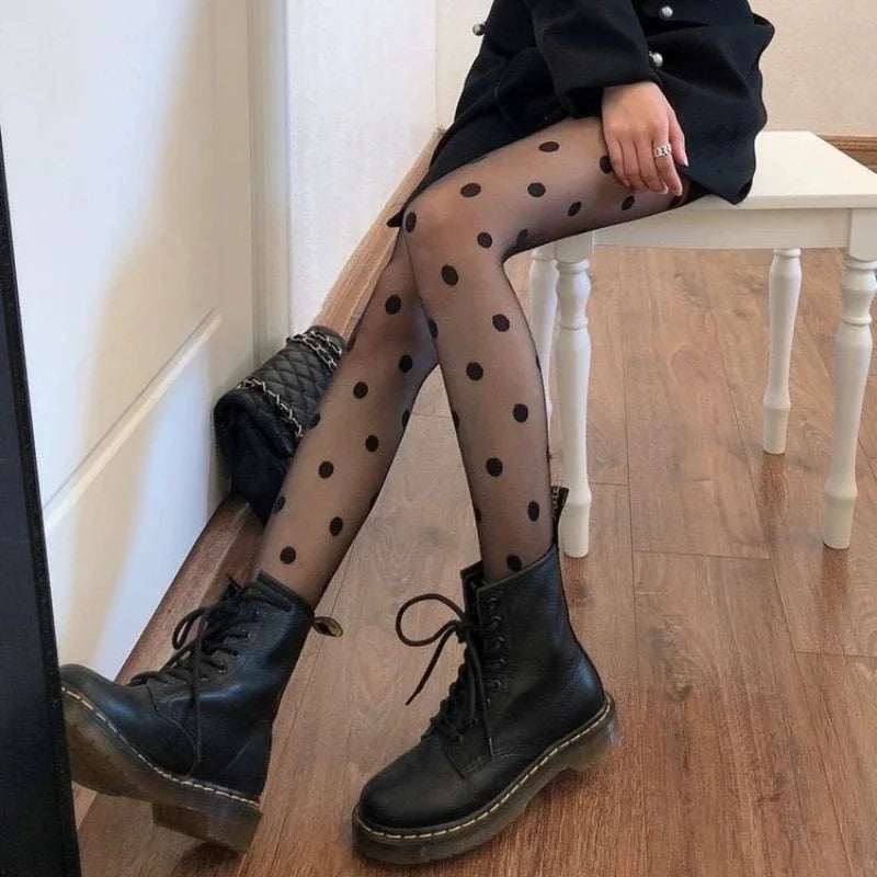 Polka Dot Tights Women Sexy Lace Mesh Fishnet Stockings Pantyhose Women Tights Lingerie Sexy Female Hosiery Nylon Black Tights