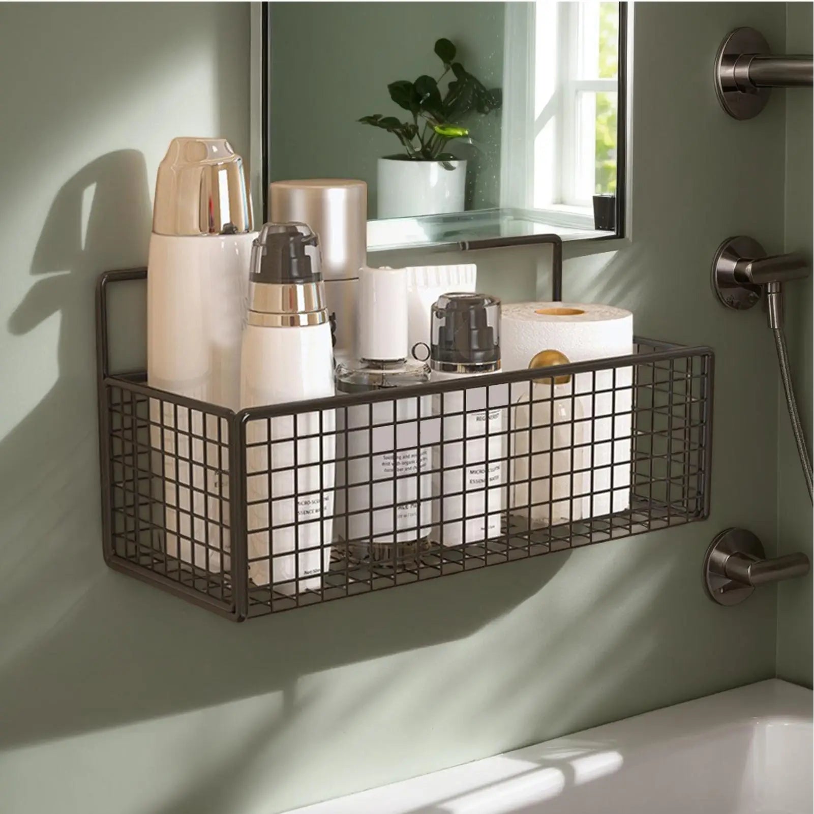 Shower Caddy Basket  Bathroom Accessories  No Drilling Adhesive Shower Wall Shelf Rustproof Bathroom Shower Storage Organizer