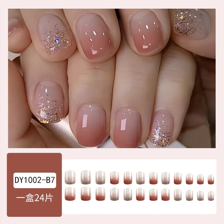White French Glitter Square Press-On Nails – 24 Pieces