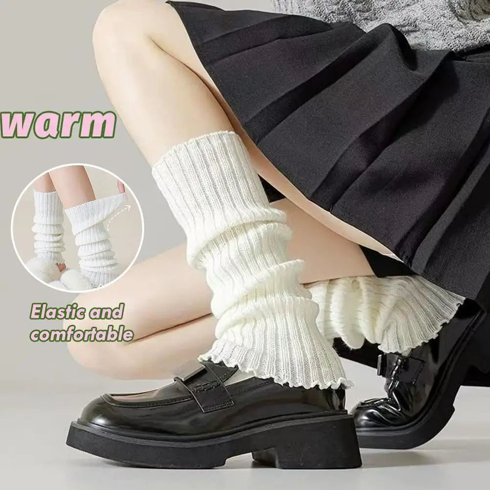 White Ribbed Knit JK Slouch Leg Warmers