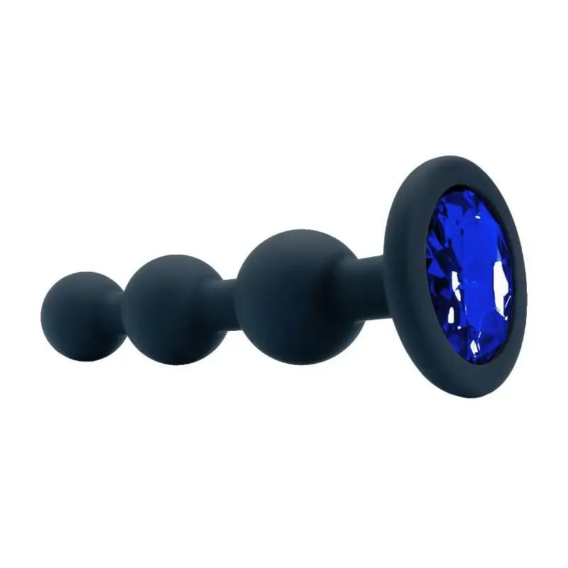 3-Ball Black Silicone Anal Plug with Crystal Base