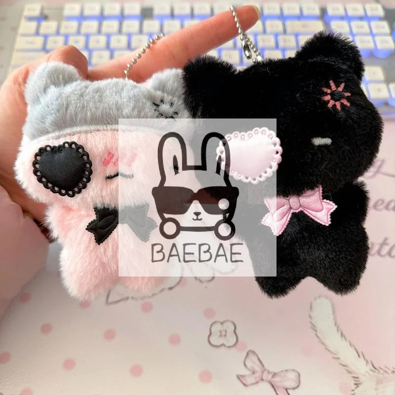 Plush Black & Pink Cat Bag Charm Keychain