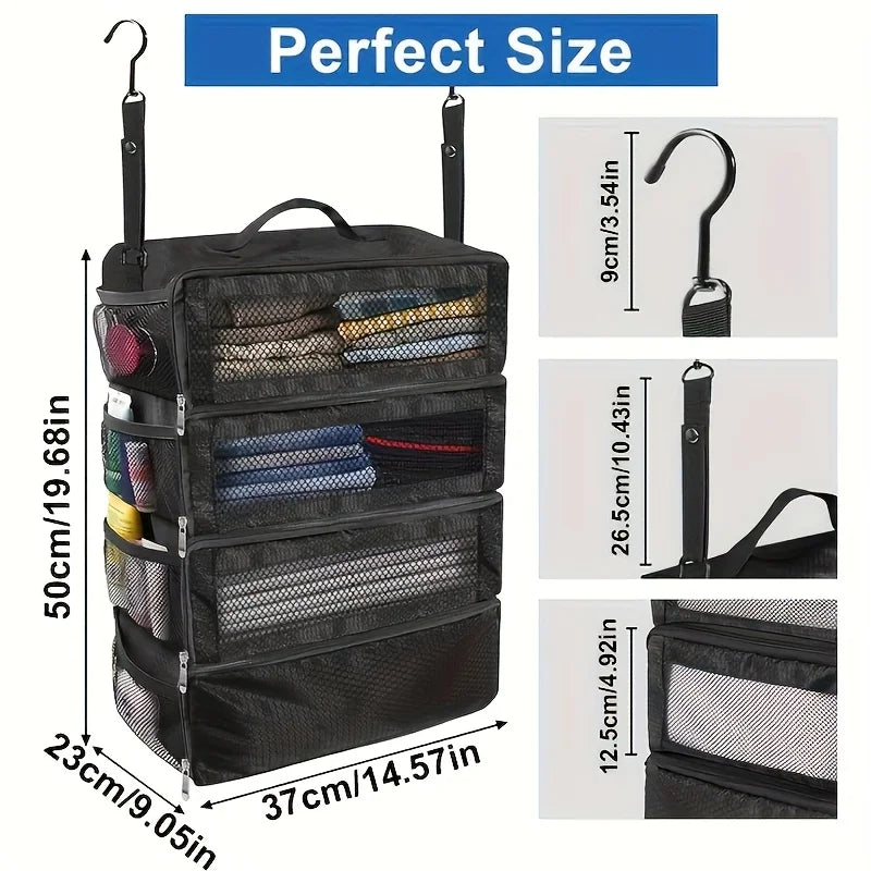 Suitcase Organizer, Travel Luggage Organizer Portable Hanging Shelves Collapsible Hanging Packing Cubes for Carry on Suitcase