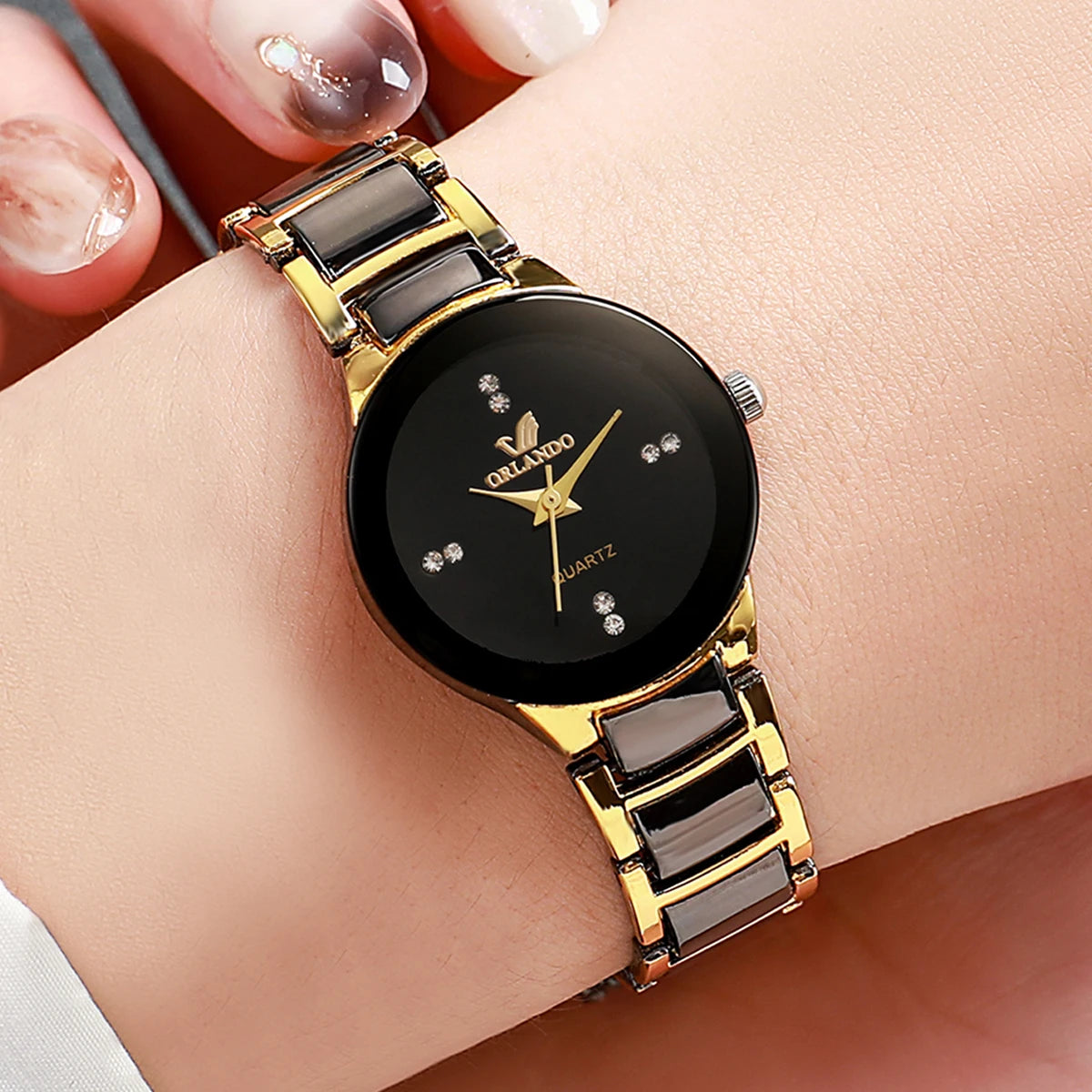 Women's Black Steel-Band Quartz Dress Watch
