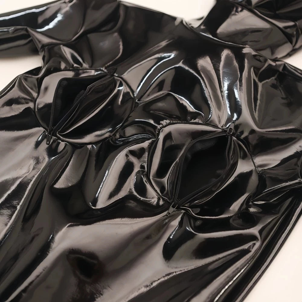 Sexy Cosplay Maid Full Bodysuit Latex Elasitc Sexy Tight PU Faux Leather Oil Shiny Catsuit Bodycon Glove Sleeve Jumpsuit