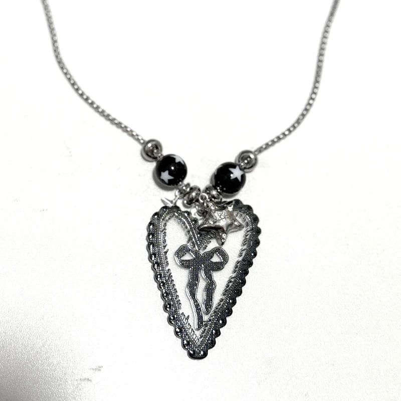 Pink Star, Lace & Bow Y2K Pendant Necklace