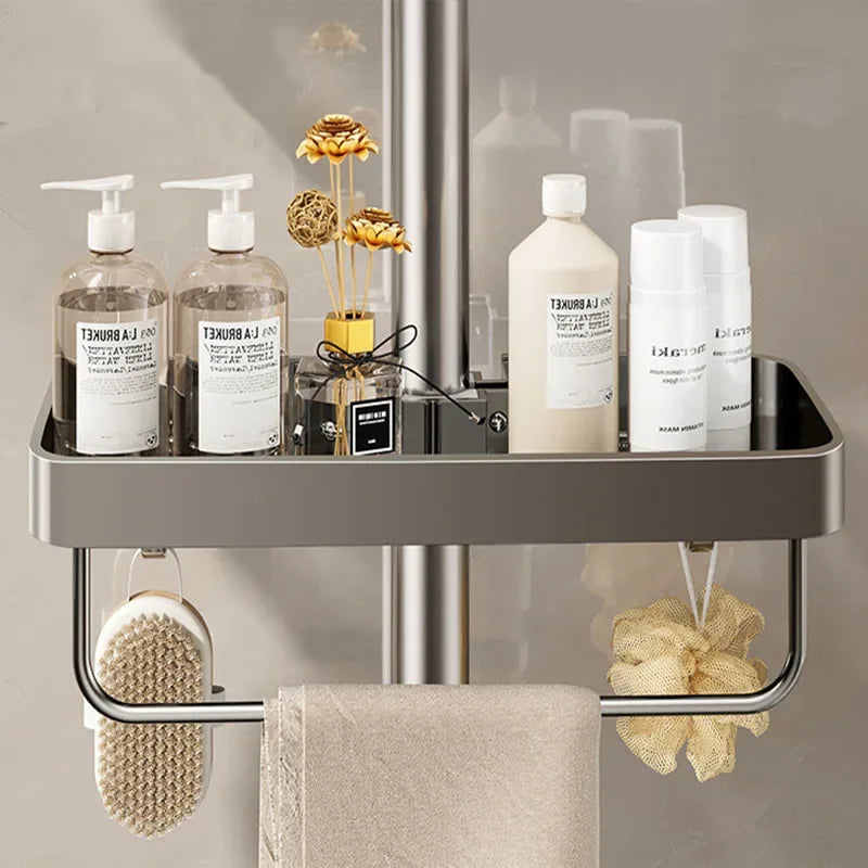 Bathroom Storage Rack Rain Shower Rod Shelf Organizer No Drilling Shower Gel Shampoo Tray Holder Shower Gel Shampoo Organizer