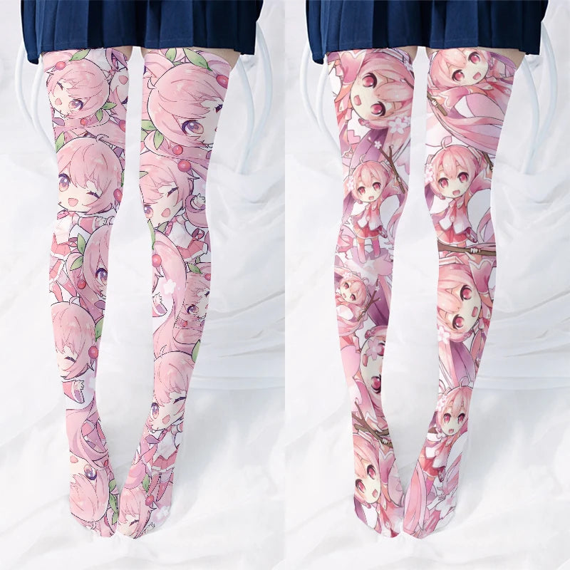 Japanese anime stockings new design cartoon rabbit print pink white over-the-knee socks cute sweet girl Lolita Harajuku stocking