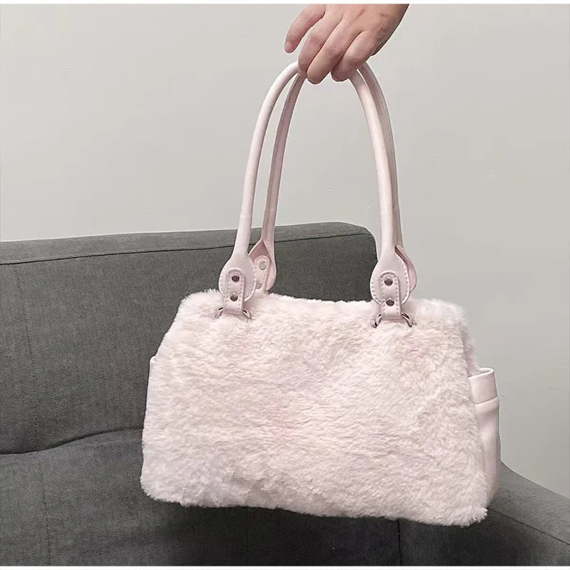 Plush Pink Bow Shoulder Bag