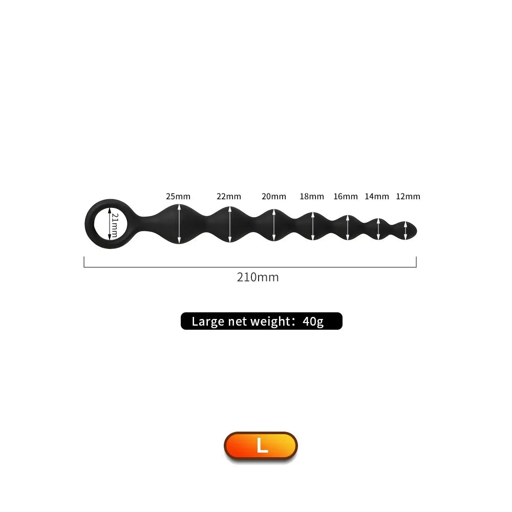 Smooth Flexible Silicone Anal Beads with Pull Ring