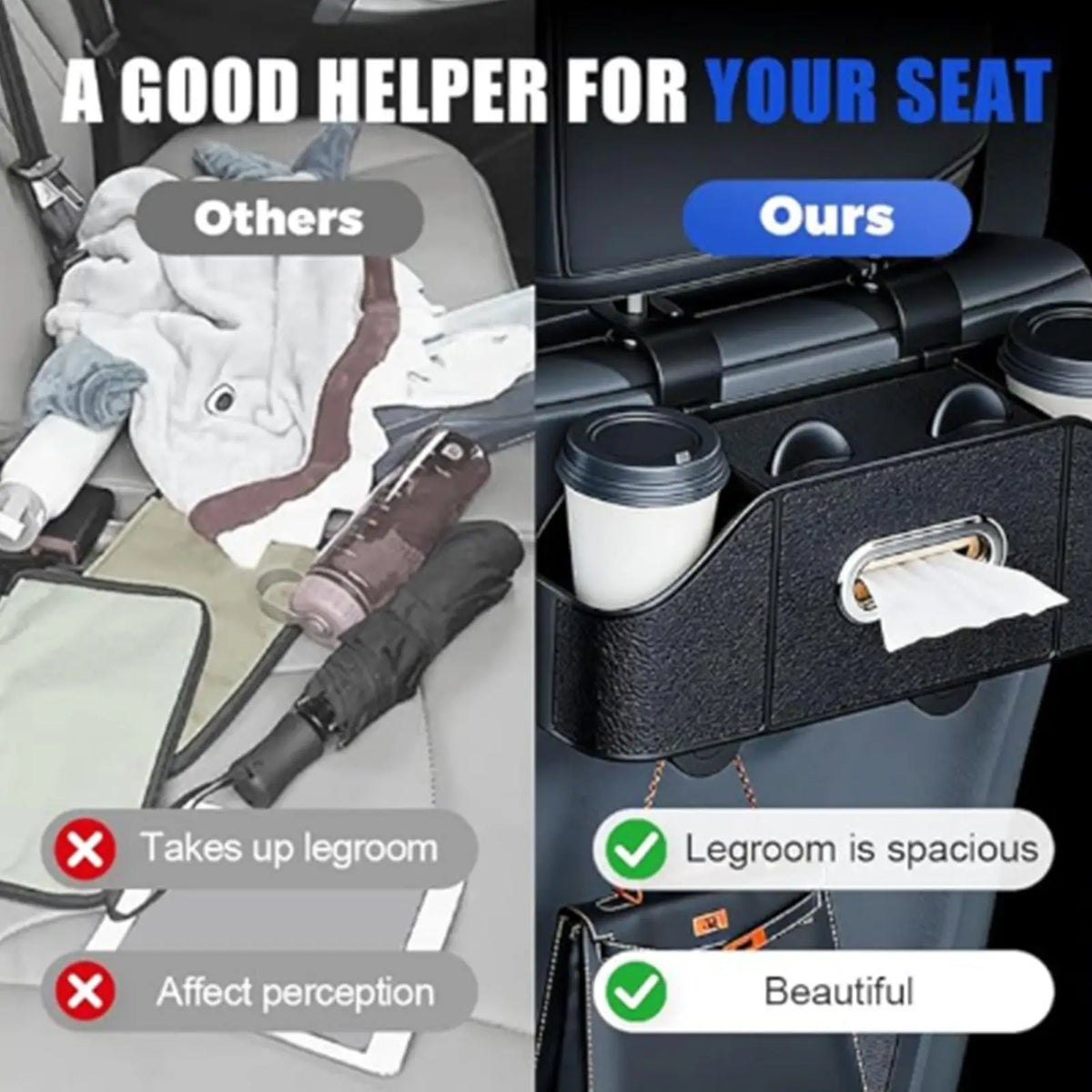 Waterproof Back-Seat Car Organizer with Cup Holder