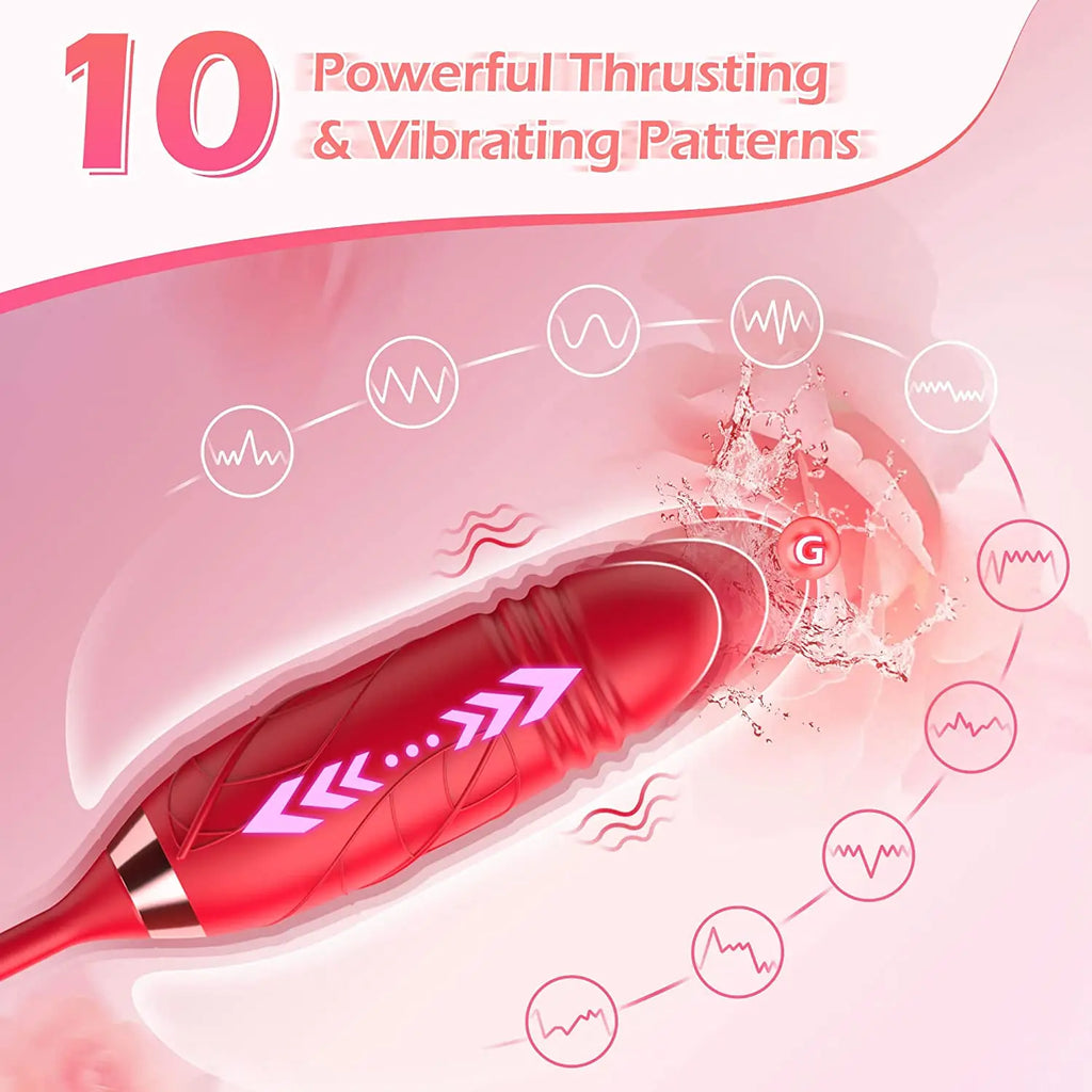 Rose Sex Toy Dildo Vibrator 3In1 Rose Sex Stimulator for Women with 10 Sucking And Thrusting Dildo G Spot Vibrators