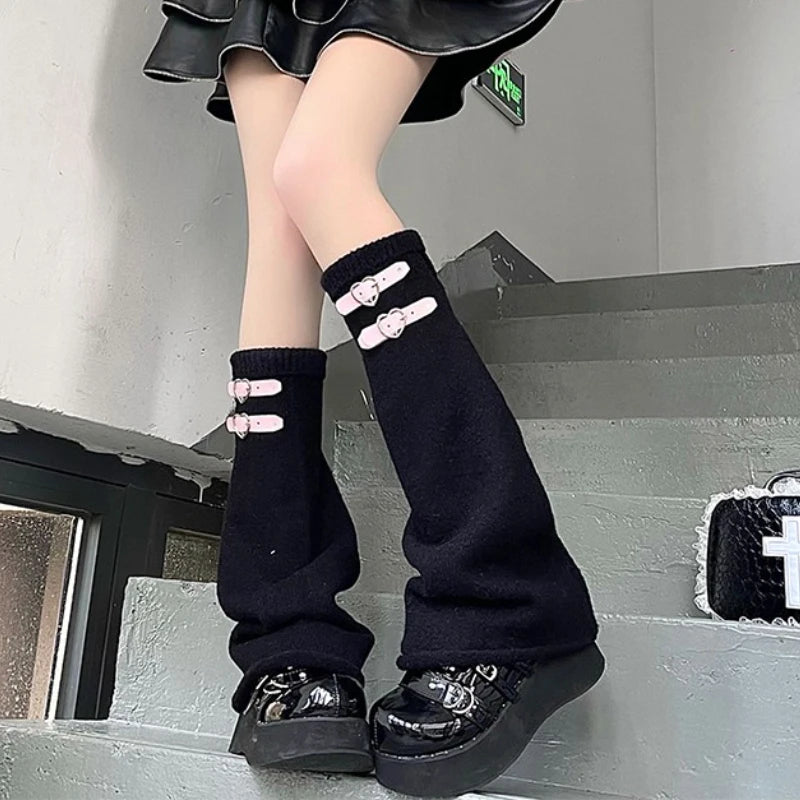 Heart-Buckle Knitted Y2K Leg Warmers