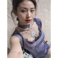 Lace Square-Neck Y2K Short-Sleeve Crop Top