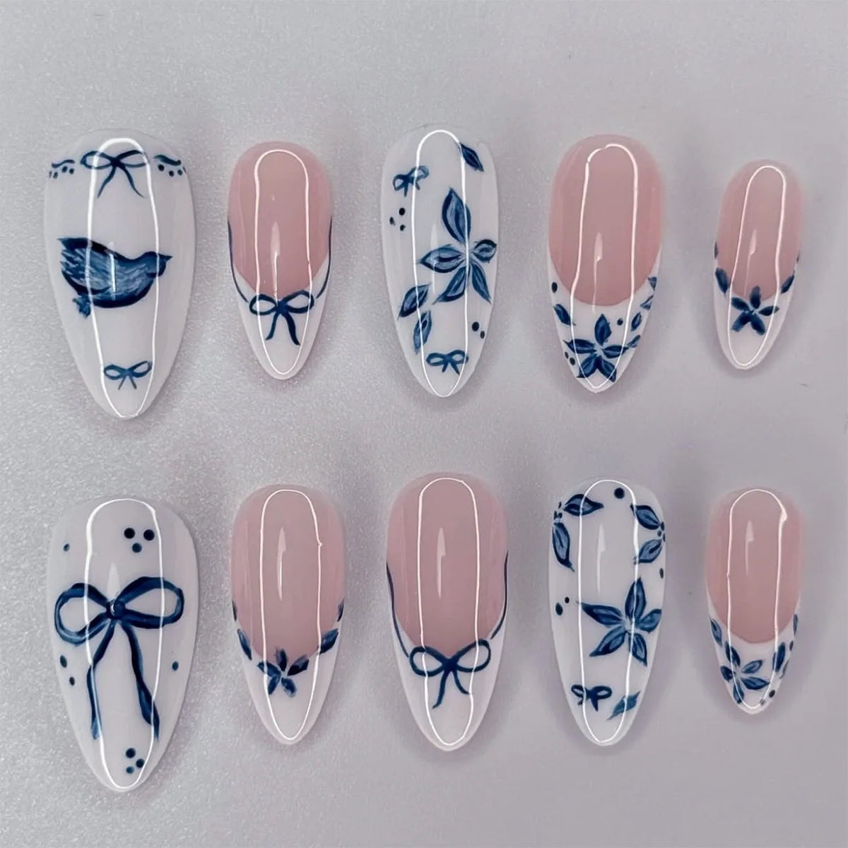 Red Star French Almond Press-On Nails