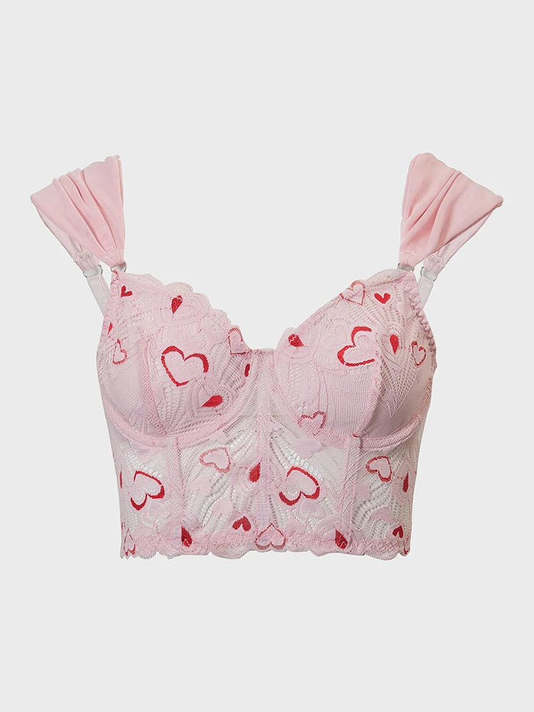 Sexy Heart Print Corset Tops For Women Lace Tank Tops Summer Comfort Sleeveless Corset Y2k Suspenders Chic Vest Shirts Lingerie