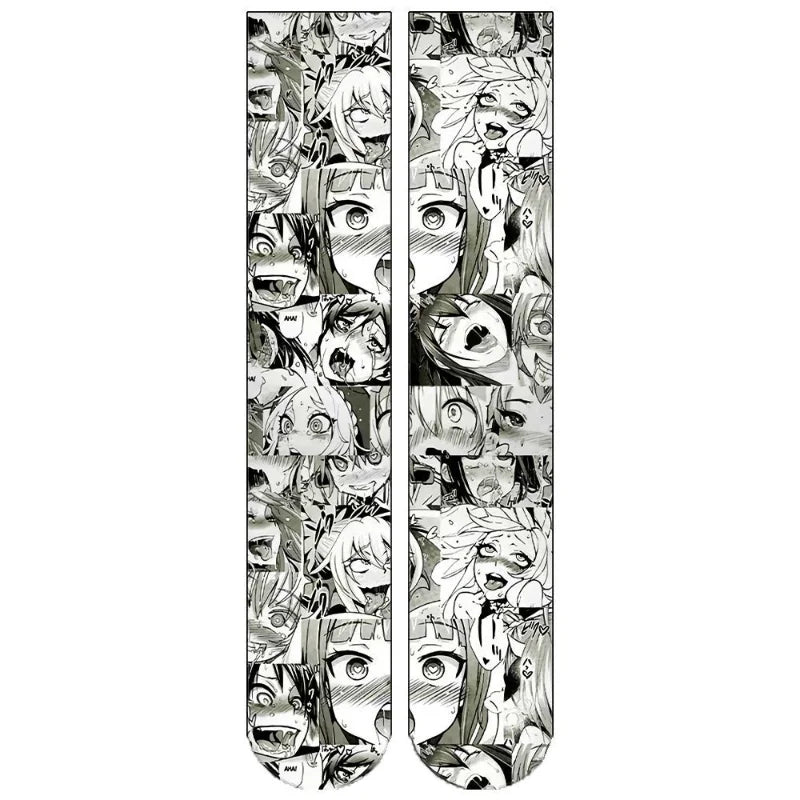 Ahegao Meme Anime Face Print Cute Kawaii Thigh High Socks Over Knee Soft Elastic Velvet Lolita Cosplay Socks Gift For Anime Fans