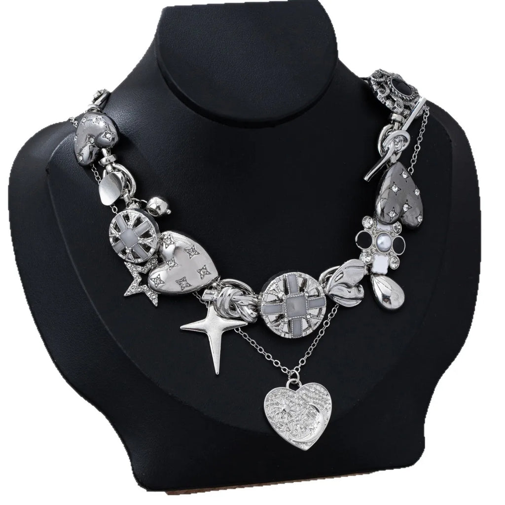 Vintage Layered Heart & Star Charm Necklace Set