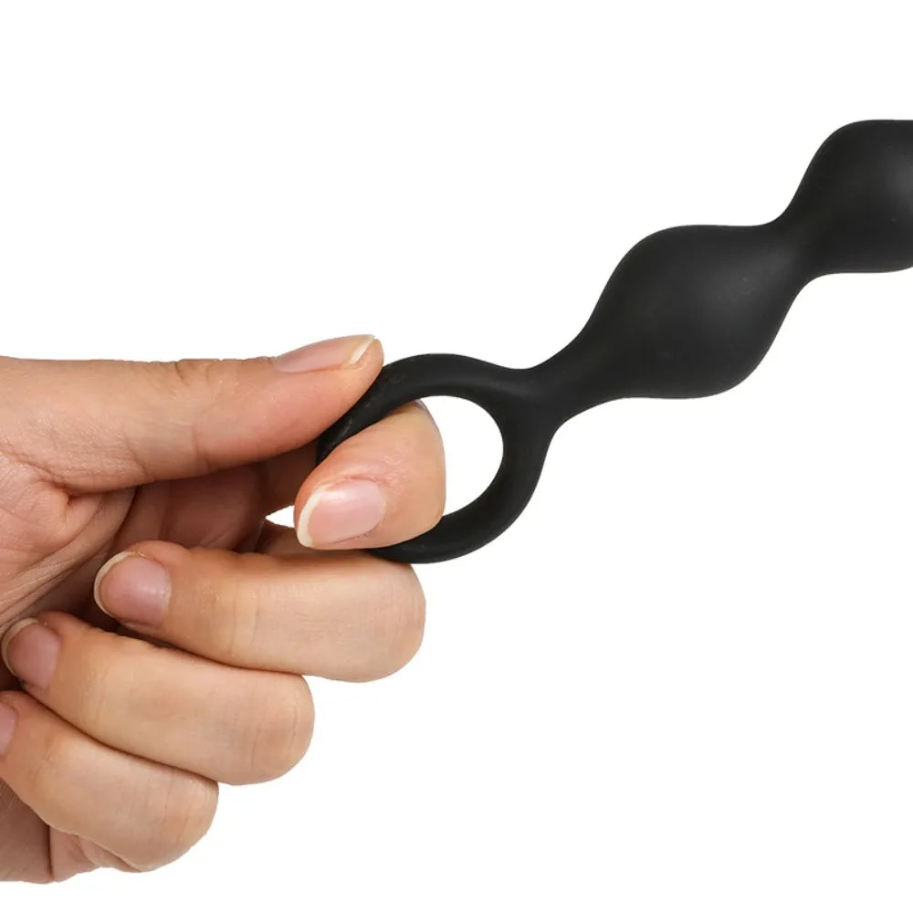 Smooth Flexible Silicone Anal Beads with Pull Ring