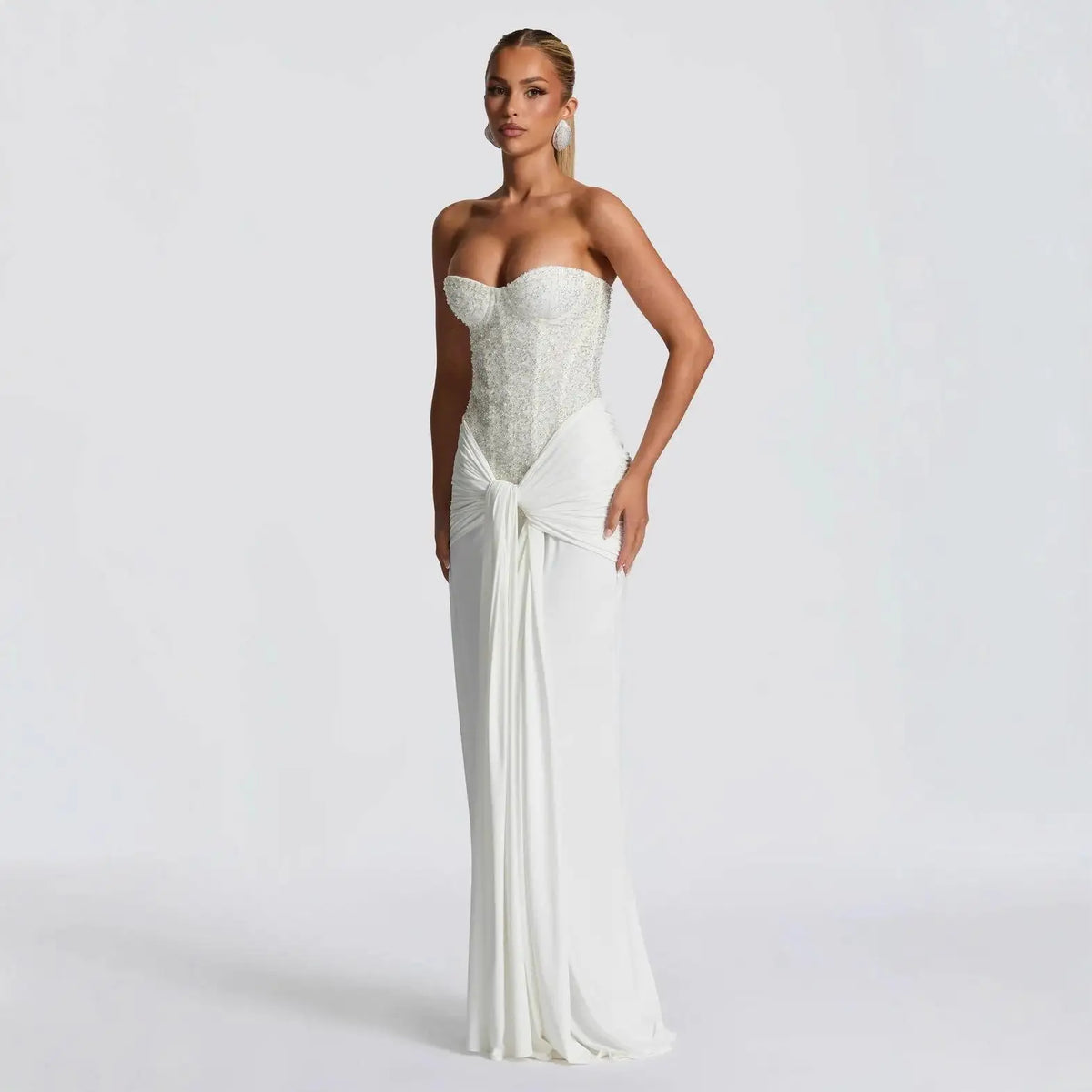 Women's Sequin Strapless Pleated Maxi Dress