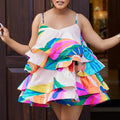 Sexy Suspender Backless Women Party Dress Spring Vintage Printed Hollow Mini Dress Fashion Layered Ruffles Summer Beach Dresses