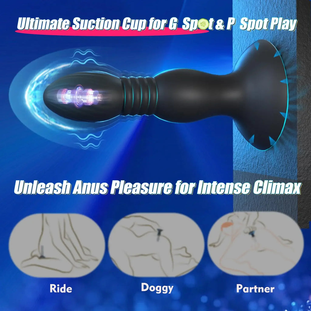 Remote-Control Thrusting Vibrating Anal Plug with Suction Base