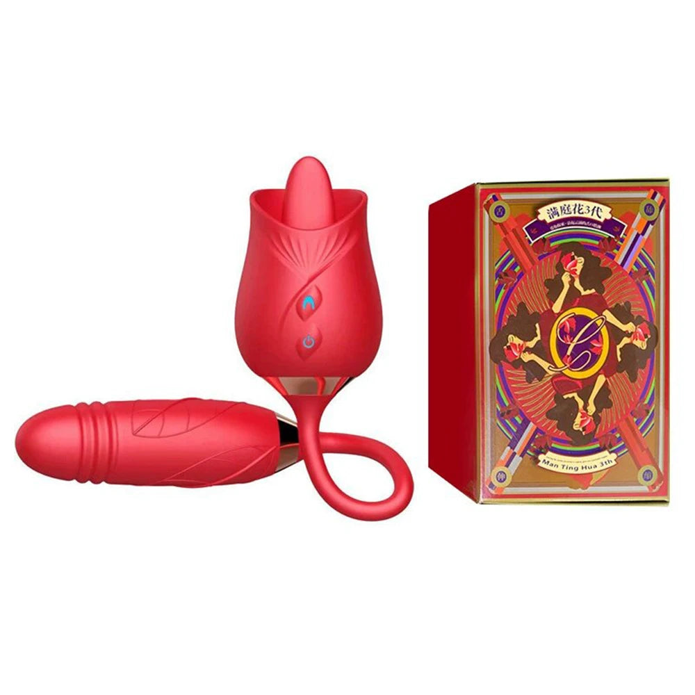 Rose Toy Sucking Vibrator Stimulator for Women with 10 Sucker Thrusting Dildo G Spot Vibrators Adult Toys for Woman Man Couples