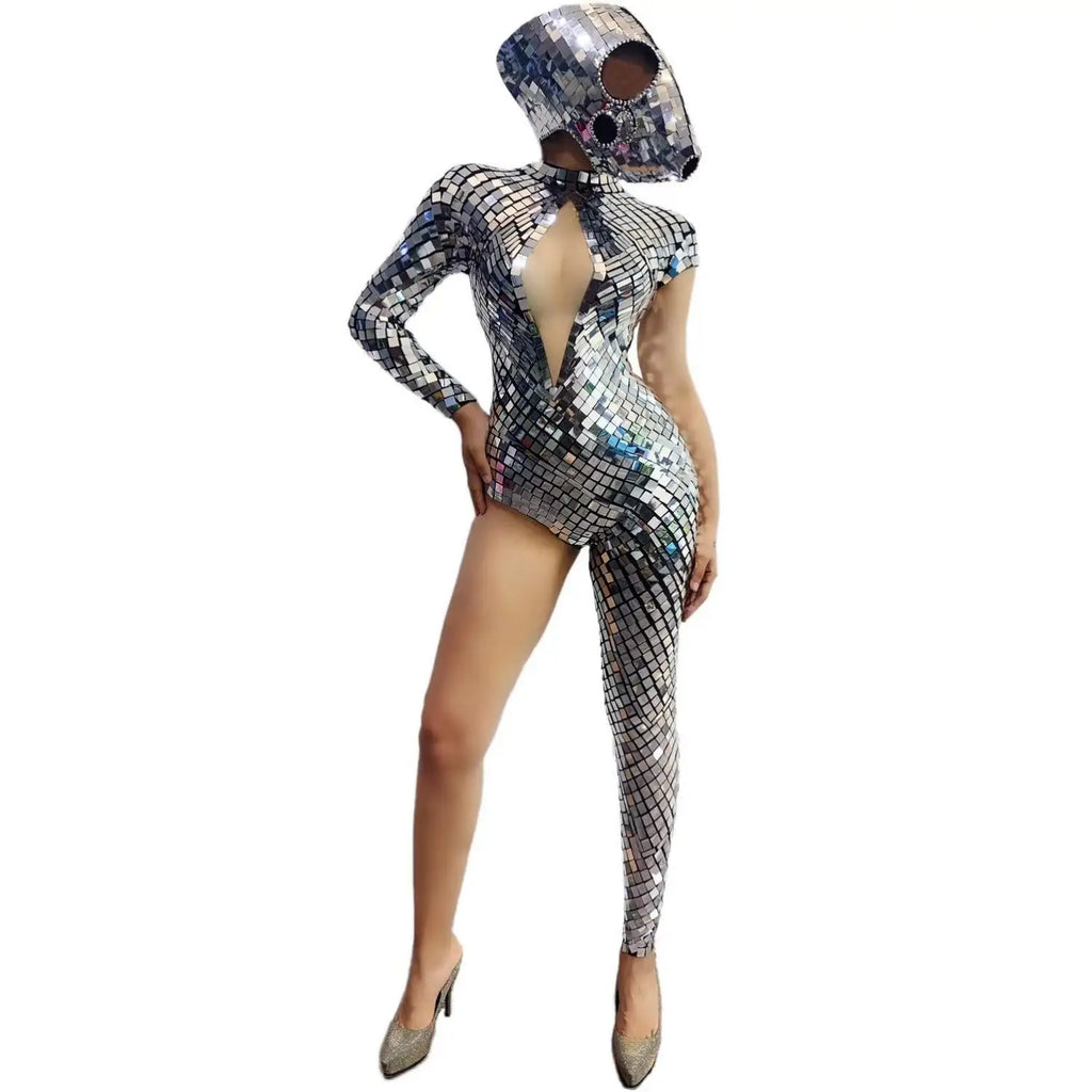 Sparkly Sequins Asymmetrical Sexy Jumpsuit Nightclub Carnival Showgirl Bodysuit Sexy Masquerade Costume Bar Singer DJ Outfit
