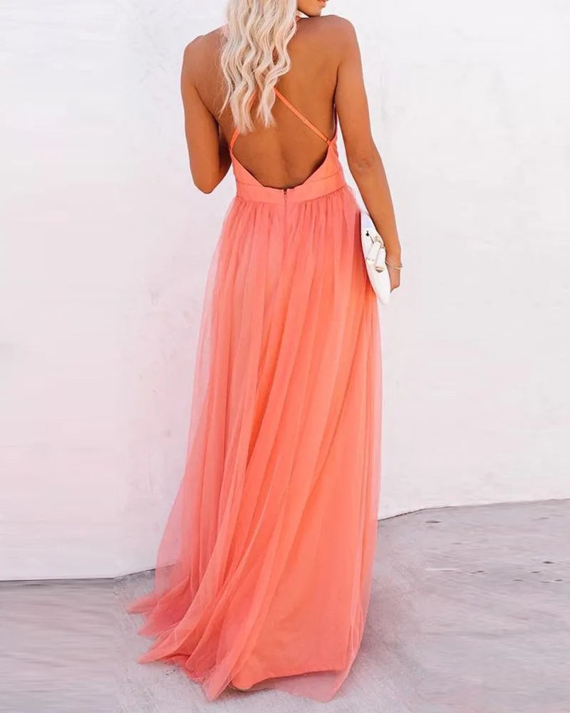 Sexy Dress for Women Wedding Maxi Slip Dress Bridesmaid Banquet V Neck Sexy Backless Lace Long Elegant Evening Dresses