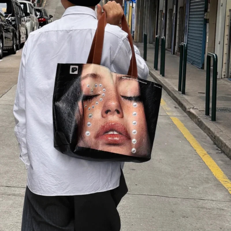 Portrait Print Large Tote Bag
