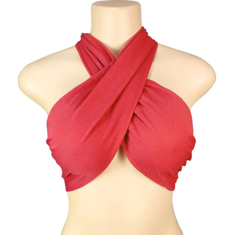 Sexy Tank Top Cross Bandage Backless Sleeveless Halter Crop Tops Women Bare Midriff Camisole Female Tube Top Cropped Vest