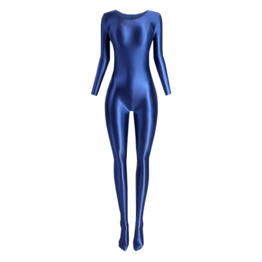 Women's Sexy Jumpsuits Long Sleeves Shapping Bodysuit Tight Elastic Oil Glossy Candy Color Unisex Leotard Exotic Club Clothing