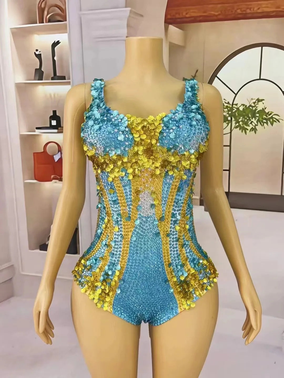 High Street Sexy Sequins Rhinestone Performance Women Outfit Luxury Dancer Singer Stage Costume Fashion Celebrity Bodysuit