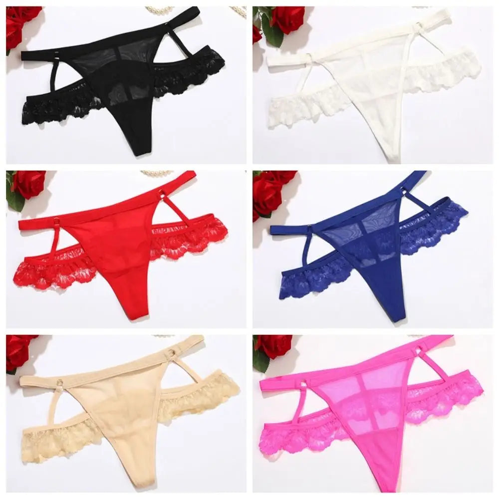 Lingerie Thin Strap Lace Panties Thong Hollow Underwear for Women Transparent Low Waist Mesh Lace Briefs Comfortable