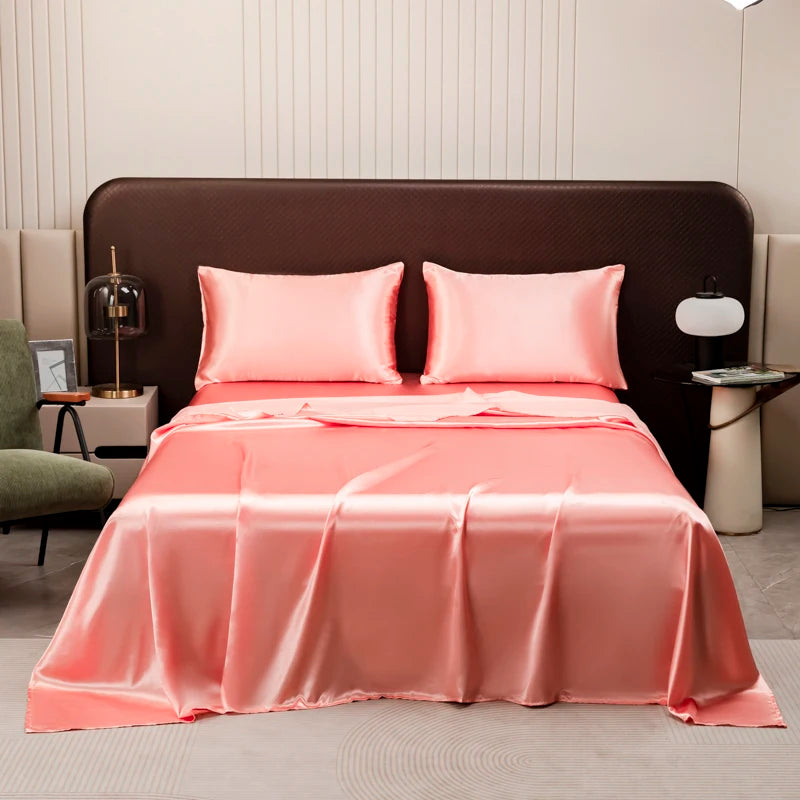 Satin Flat Sheet & Pillowcase Bedding Set