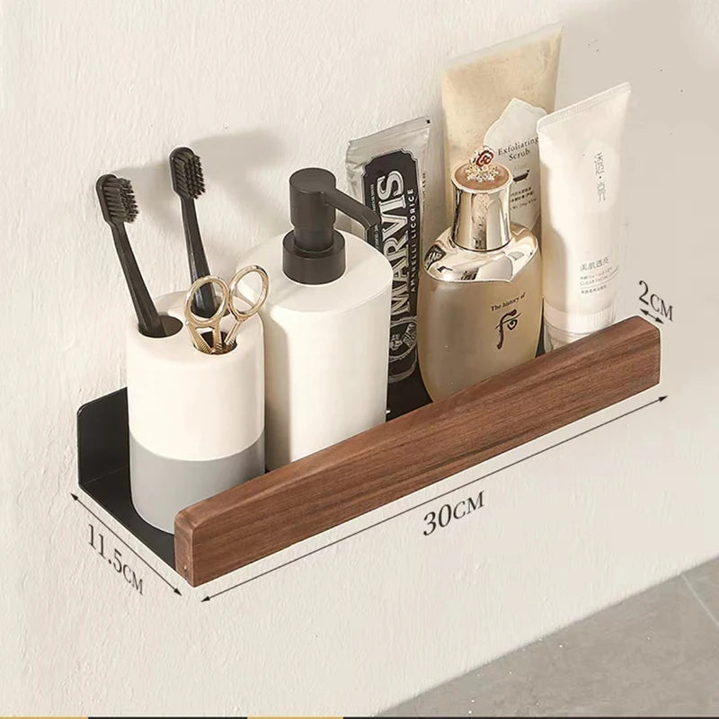 Wall-Mounted Solid Wood Corner Shower Shelf